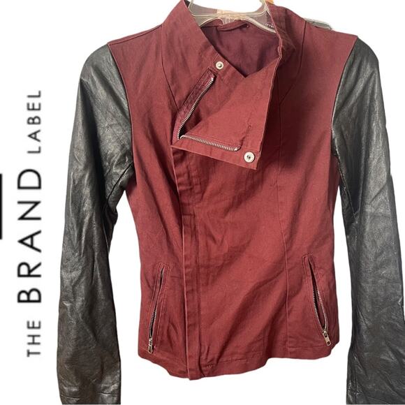 The BRAND Label Faux Leather/Cotton Moto Jacket, Side Zip, Trendy, Weekend, XS - Picture 2 of 7